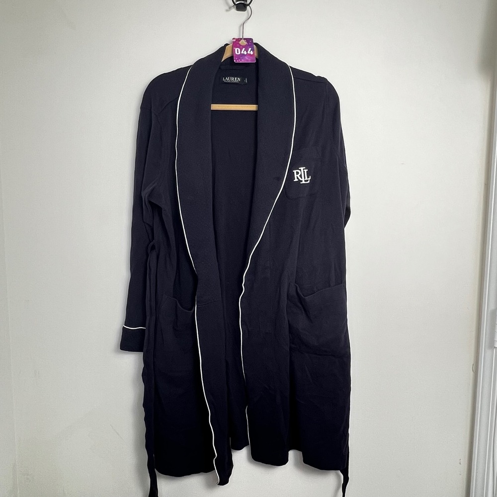 Lauren Ralph Lauren Womens Navy Blue RL Logo Robe Pajamas Sleepwear Loungewear L - Picture 2 of 5